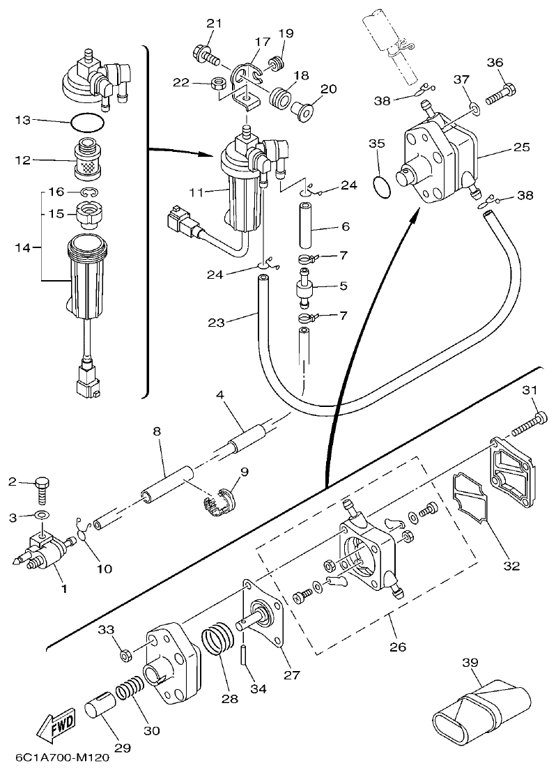 Yamaha F50HET, F60FET, F50HEHD, F60FEHT FUEL parts diagram